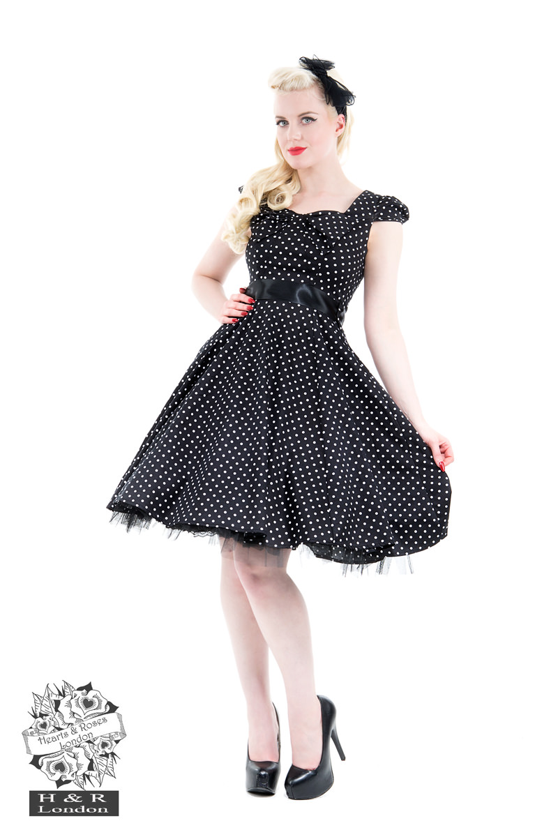 Black White Small Polka Dot Off Shoulder Dress